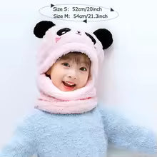 Kids Winter Hat & Scarf Set – Pink Panda | Soft Fleece Animal Hood