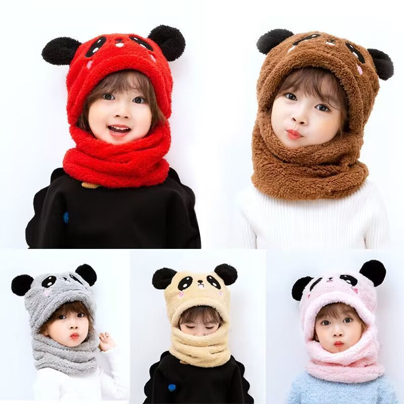 Kids Winter Hat & Scarf Set – Grey Panda | Soft Fleece Animal Hood