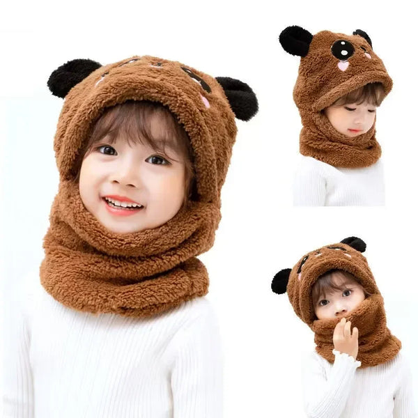 Kids Winter Hat & Scarf Set – Brown Bear | Soft Fleece Animal Hood